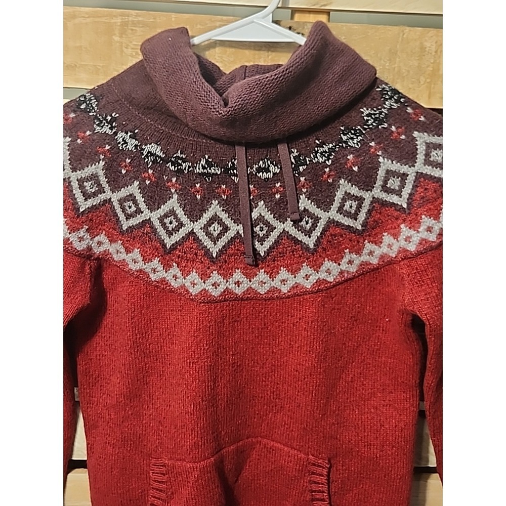 Vtg Eddie Bauer Fair Isle Funnel Cowl Neck Wool Mohair Pullover Fuzzy Sweater Sm - Picture 2 of 10